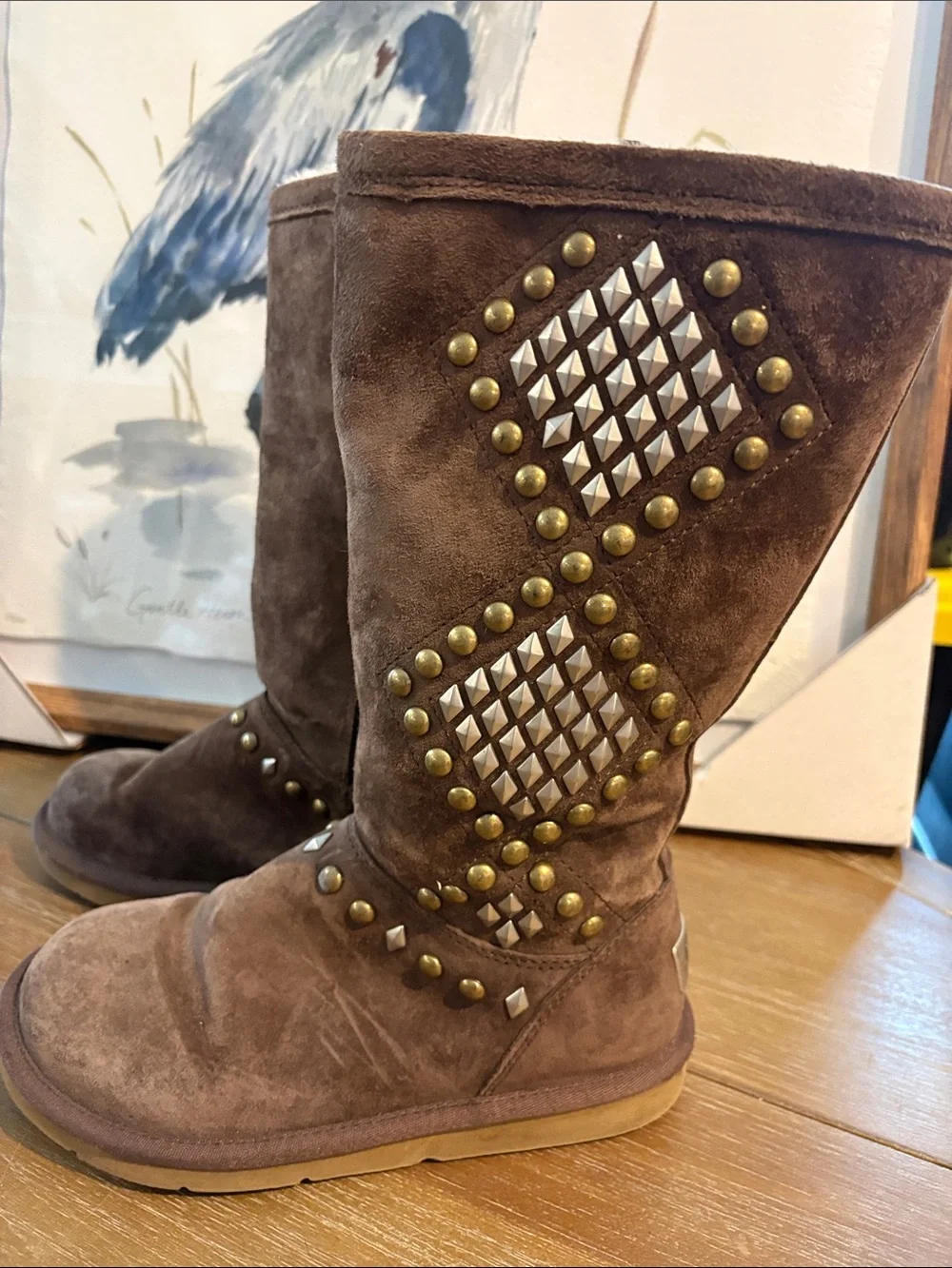 UGG Brown 3330 AVONDALE Suede Studded Mid-Calf Sheepskin Boots